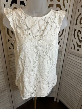 Monteau White Floral Lace Cap-Sleeve Camisole